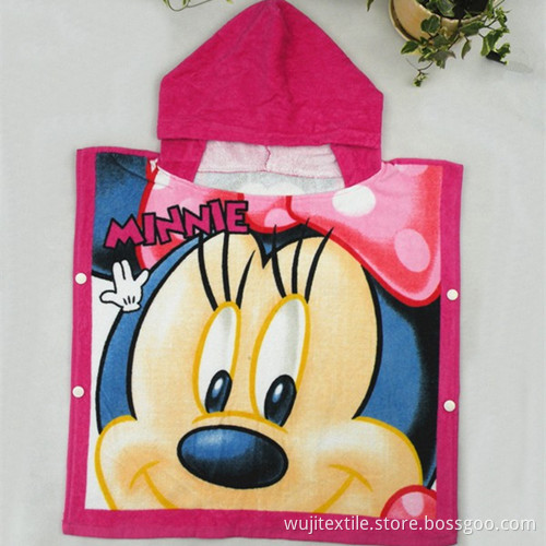 Children's Cotton Beach Poncho Beach Towel with Cartoon Printing (WJ-CH1617)